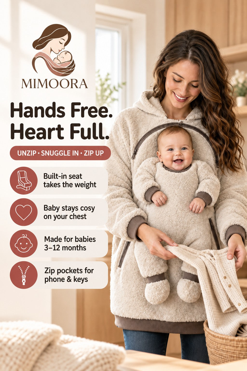 MIMOORA hoodie in Oat – hands free, heart full