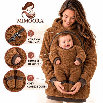 MIMOORA hoodie in Cocoa – arch zip, baby sleeves and closed booties